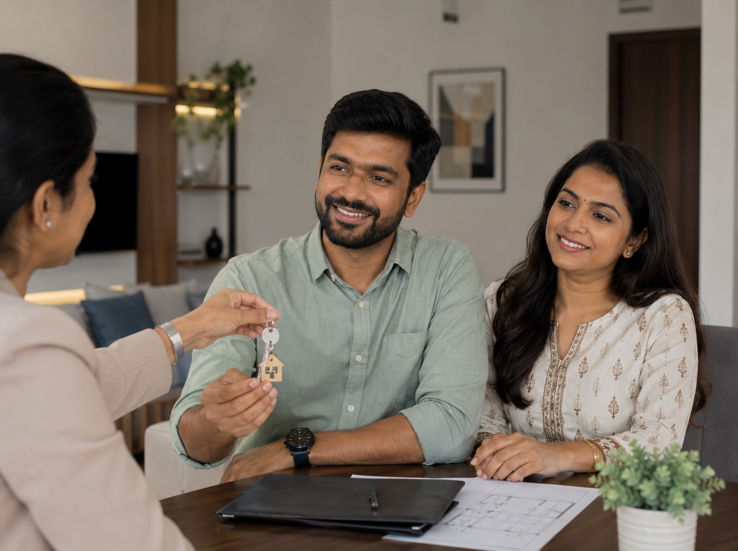 Happy homeowners receiving keys at project handover